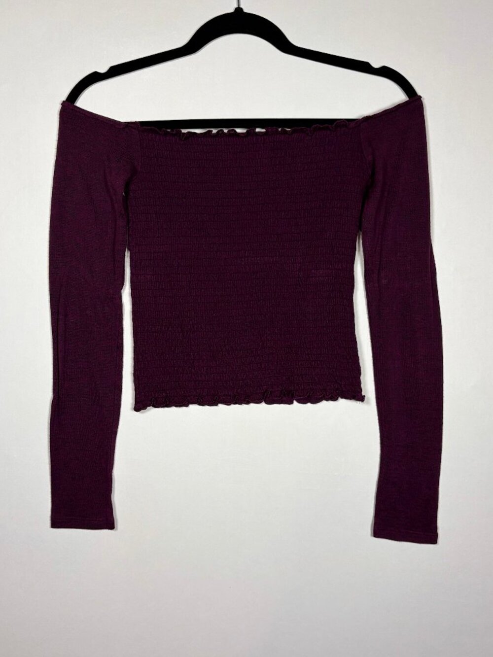 Hollister Plum Purple Smocked Off the Shoulder Long Sleeve Size S